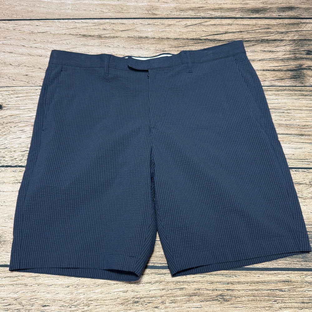 Theory Shorts Men 36 Navy Blue Zaine S E Ravenel Seersucker Casual